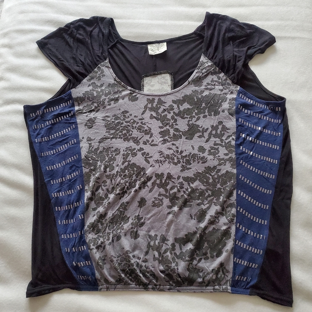 Free People Cap Sleeve Blouse Metal Accents